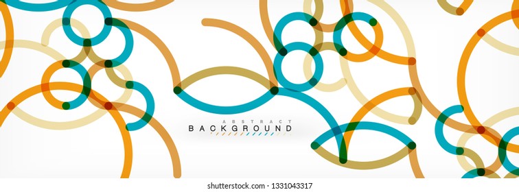 Curly lines abstract background, color overlapping linear texture, vector illustration
