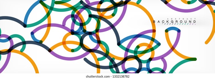 Curly lines abstract background, color overlapping linear texture, vector illustration