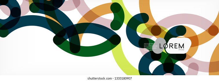 Curly-Linien abstrakter Hintergrund, farbüberlappende lineare Textur, Vektorgrafik