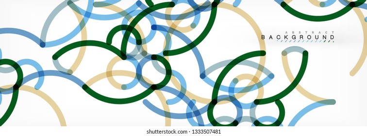 Curly lines abstract background, color overlapping linear texture, vector illustration
