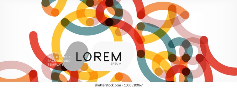 Curly lines abstract background, color overlapping linear texture, vector illustration