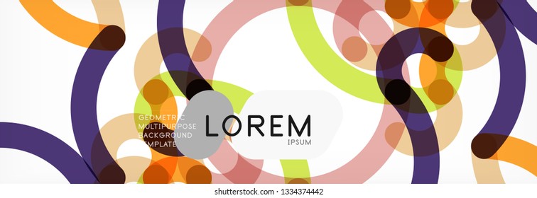 Curly lines abstract background, color overlapping linear texture, vector illustration