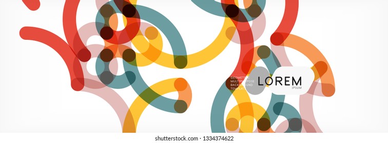 Curly lines abstract background, color overlapping linear texture, vector illustration