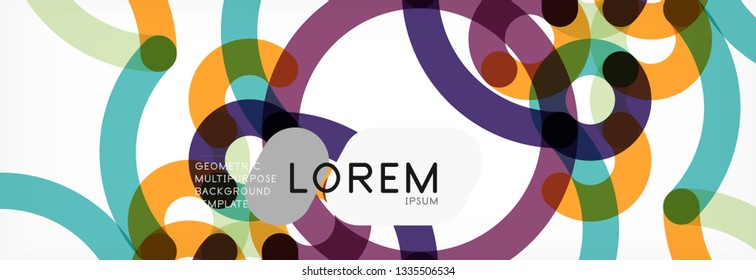 Curly lines abstract background, color overlapping linear texture, vector illustration