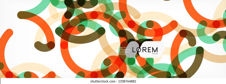 Curly lines abstract background, color overlapping linear texture, vector illustration