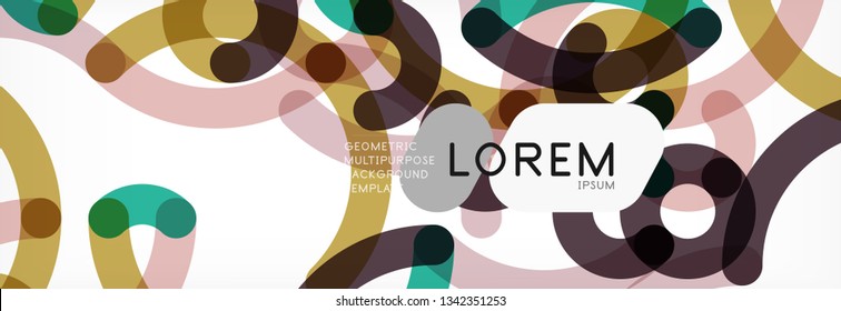 Curly lines abstract background, color overlapping linear texture, vector illustration