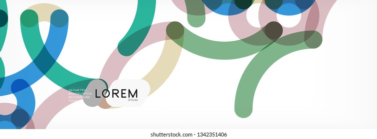 Curly lines abstract background, color overlapping linear texture, vector illustration