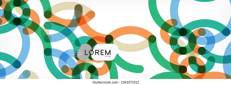 Curly lines abstract background, color overlapping linear texture, vector illustration