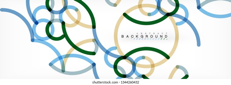 Curly lines abstract background, color overlapping linear texture, vector illustration
