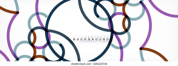 Curly lines abstract background, color overlapping linear texture, vector illustration