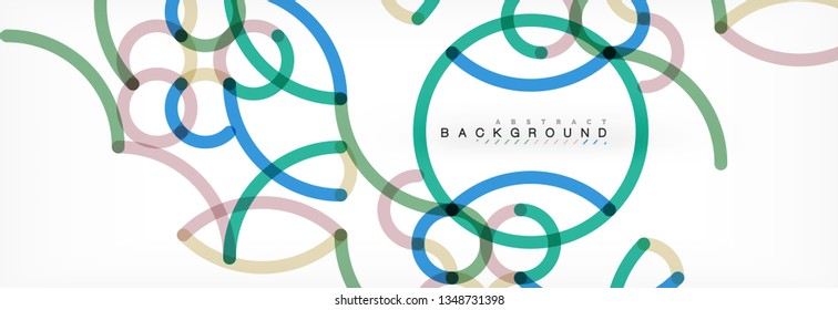 Curly-Linien abstrakter Hintergrund, farbüberlappende lineare Textur, Vektorgrafik