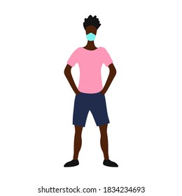 Curly man in a protective mask. Vector illustration. Isolated. Flat design.