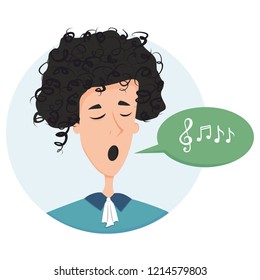 curly man sings