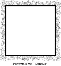 Curly and messy frame line with white space. Abstract mono color odd background vector.