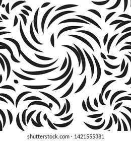 Curly monochrome seamless pattern. Swirly repeating hand drawn linear texture with spiral. Abstract vector black and white stylish background