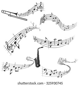 Curly musical scores vector elements