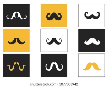 Curly Mustache square button icons set
 