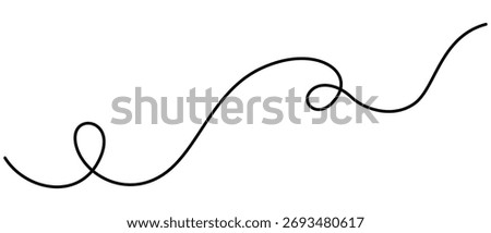 Curly one Line. Squiggle wavy and decorative ornament in editable stroke. Wiggly curvy doodle element isolated on white background. Tangle vector illustration