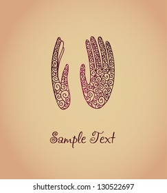 Curly ornamental elegant image of hands and place for your text. Template for design