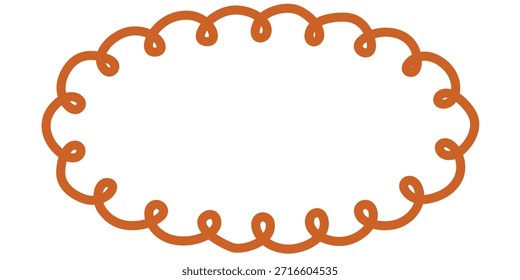 Curly oval frame in hand drawn line style for decorative accents. Suitable for posters, stickers, social media, and playful designs.