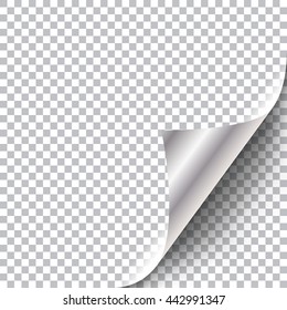 Curly Page Corner. Realistic illustration with transparent shadow. Ready to apply to your design. Graphic element for documents, templates, posters, flyers.