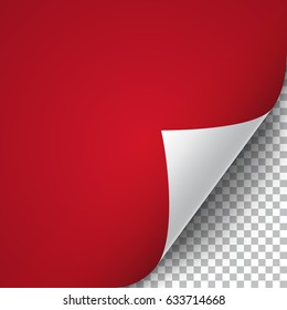Curly Page Corner realistic illustration with transparent shadow. Ready to apply to your design. Graphic element for documents, templates, posters, flyers. Vector illustration