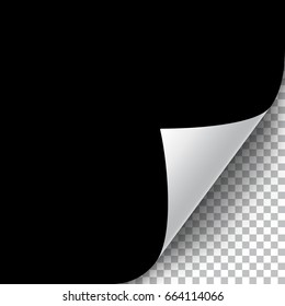 Curly Page Corner realistic illustration with transparent shadow. Ready to apply to your design. Graphic element for documents, templates, posters, flyers. Vector illustration