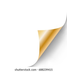 Curly Page Corner realistic illustration with transparent shadow. Ready to apply to your design. Graphic element for documents, templates, posters, flyers. Vector illustration.