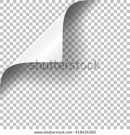 Curly Page Corner realistic illustration with transparent shadow. Ready to apply to your design. Graphic element for documents, templates, posters, flyers.