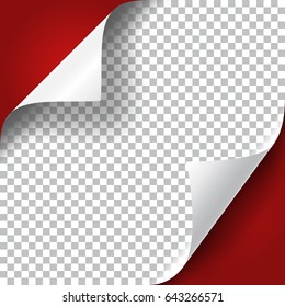 Curly Page Corners set. Realistic illustration with transparent shadow. Ready to apply to your design. Graphic element for documents, templates, posters, flyers. Vector illustration.