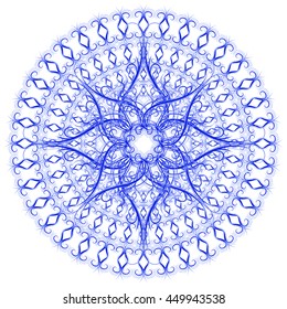Curly pattern of blue on a white background