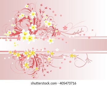 Curly pattern of flowers and petals on a pink background