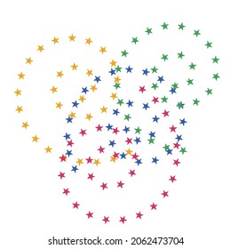 Curly Pattern Made Of Multicolored Stars On White Background