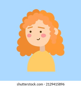 Curly redhead girl smiling. Vector kind girl portret