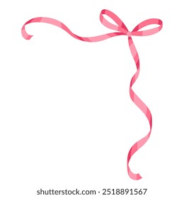 Curly ribbon with bow. Beautiful decorative elegant tape.