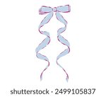 Curly ribbon bow illustration with long tails isolated on white background