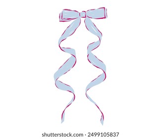 Curly ribbon bow illustration with long tails isolated on white background