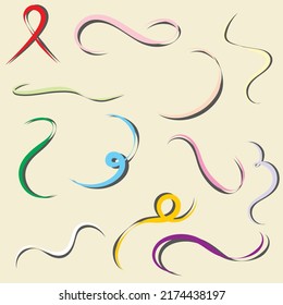 Curly Ribbon with shadow handdrawn illustration, SVG File