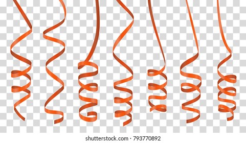 Curly ribbons set on transparent background. Stock vector illustration