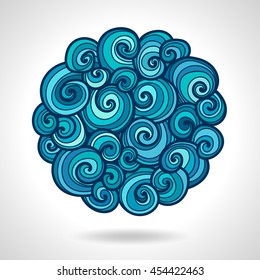 Curly round background. Vector wavy ball