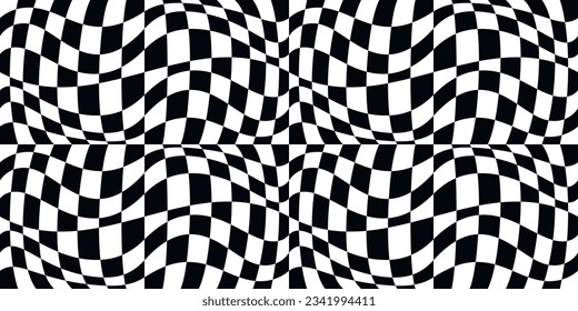 Curly and seamless racing flag. Endless and seamless racing flag, checkered and raised, curved and wavy. Pattern for textiles, pillows, clothes, background, packaging, notepads. Seamless and stylish.