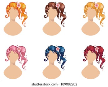 Curly Side Ponytail Hairstyle In Different Colors.