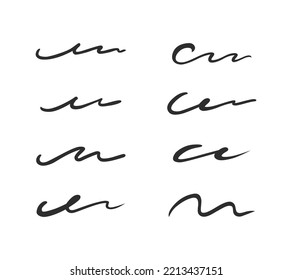 Curly swishes, swashes, swoops hand drawn collection. Calligraphy swirl. Highlight text elements. Vector illustration set.