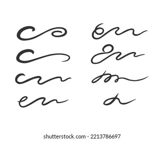 Curly swishes, swashes, swoops hand drawn collection. Calligraphy swirl. Highlight text elements. Vector illustration set.