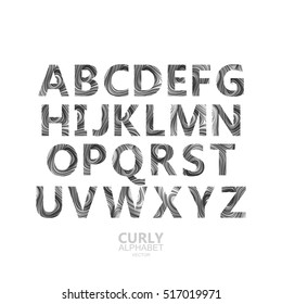 Curly textured Alphabet. Typographic vector set for design. ABC of marble or acrylic texture imitation. Letters with diffusion lines swirly pattern. Vector illustration