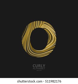 Curly textured Letter O. Typographic vector element for design. Part of marble or acrylic texture imitation textured alphabet. Letter O with diffusion lines swirly pattern. Vector illustration