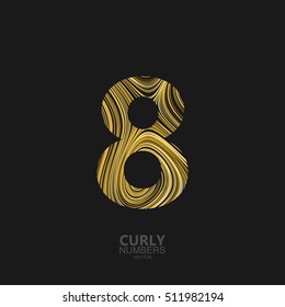 Curly textured number 8. Typographic vector element for design. Part of marble or acrylic texture imitation textured alphabet. Digit eight with diffusion lines swirly pattern. Vector illustration