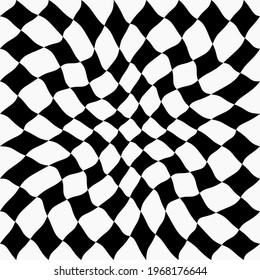 Curly and twisted race flag. Black and white colors pattern.