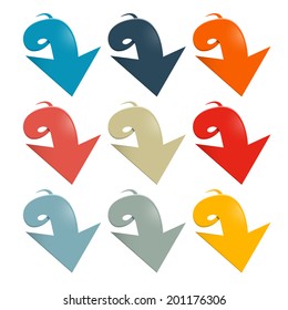 Curly Vector Arrows Set Isolated on White Background