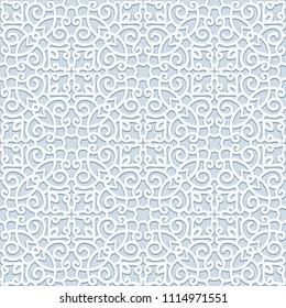 Curly vector ornament, seamless scrollwork pattern in grey color, swirly lace texture